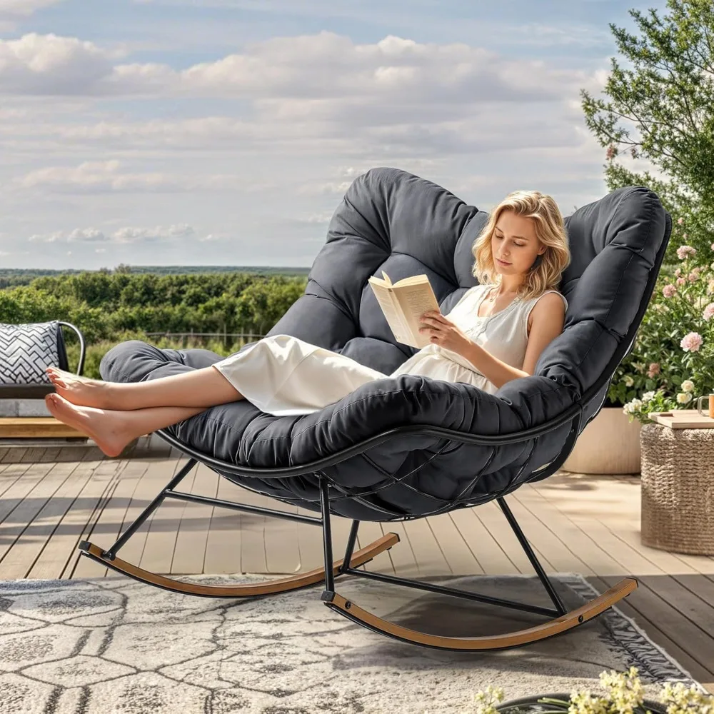 Oversized Rocking Papasan Chair, Wide Rocking Chair, Comfy Indoor and Outdoor Lounge Chair with