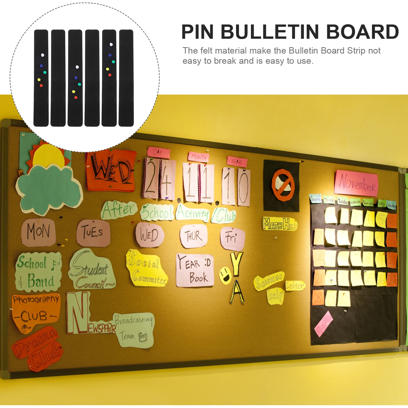 

6 Pcs Pin Board Message Note Felt Wall Sticker Strips Bulletin Boards for Black Small Cork Office