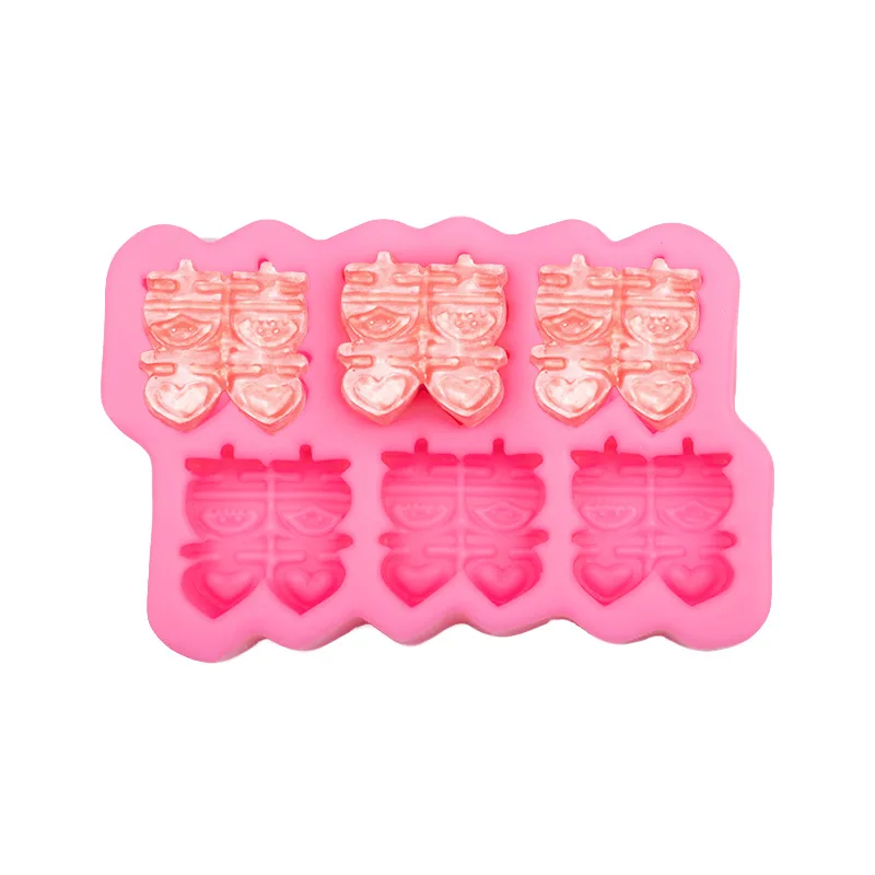 Liulian Shuangxi Word Cake Mold, Decorative Pattern Silicone Fondant Mould 19-54