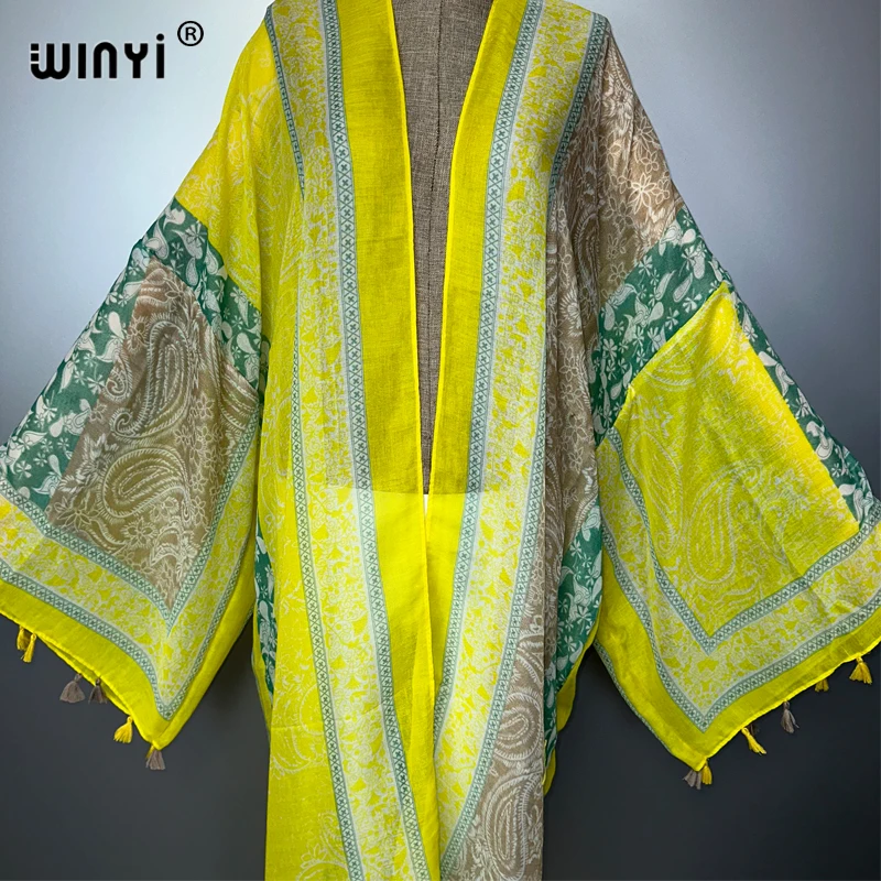 WINYI ملابس الصيف كيمونو أفريقيا عباية إسلامية للشاطئ فستان ماكسي بالأزرار ملابس الشاطئ عباية نسائية دبي قفطان فاخر