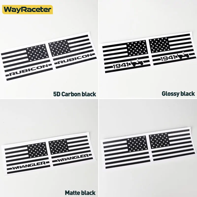 2X Matte/Glossy/Carbon Fiber Black USA Flag 1941 Willys Side Fender Wing Sticker For Jeep Wrangler JK JL TJ YJ Rubicon Unlimited