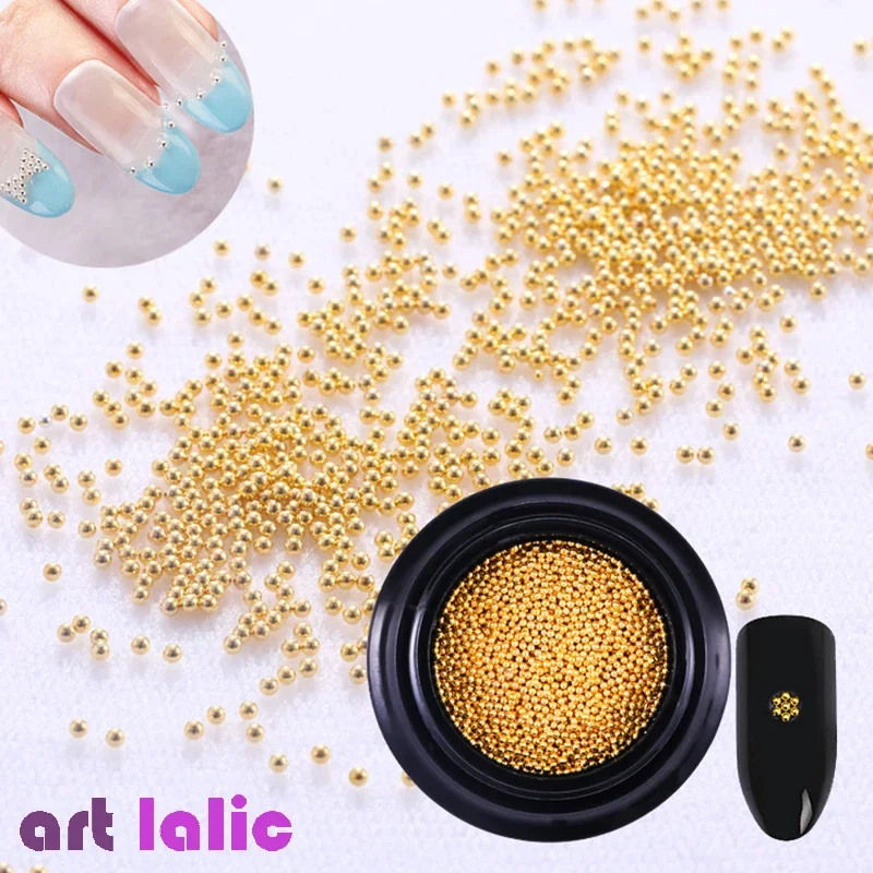 Mini bola de aço arte do prego ouro prata micro contas 3d caviar decoração manicure 0.8mm 1mm 2mm para diy artesanato jóias fazendo
