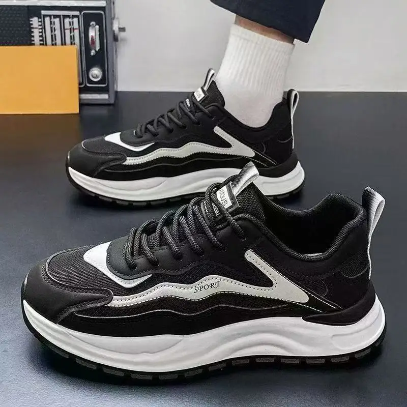 Men's Breathable Mesh Thick Sole Running Shoes Retro Stitching Casual Sneakers Male Anti-slip Summer Autumn Sports Shoes for Man