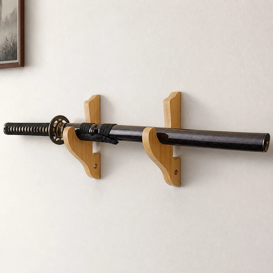 Premium Wooden Wall-Mounted Sword Display Rack 1-3 Tier Flute Collection Holder Katana Storage Home Decor Organizer Stand Only