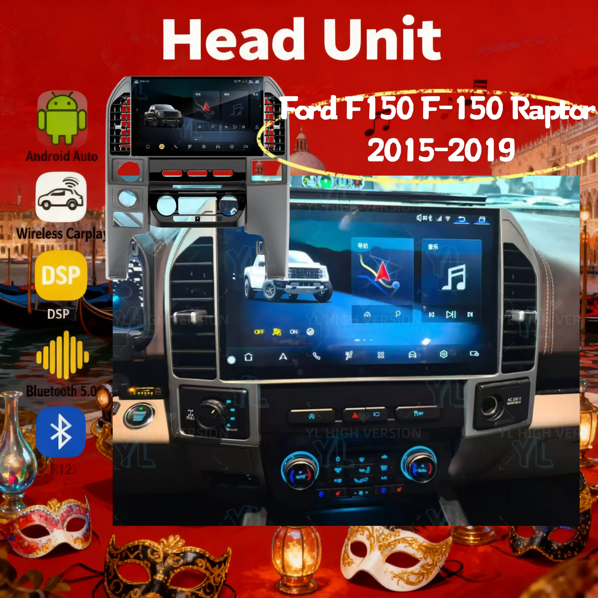 

S 14.6" Qualcomm 685 Android 13 Screen GPS Navigation Carplay For Ford Raptor F150 F250 F350 F450 2015-2019 Multimedia Video 4G