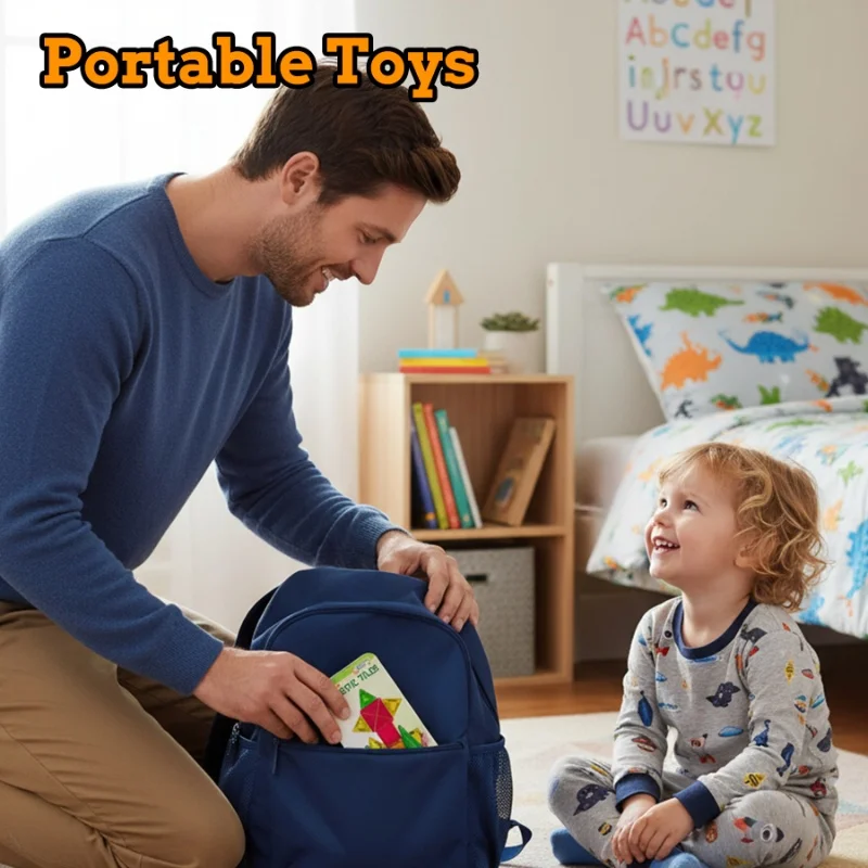 Mini Magnetic Tiles Travel Magnetic Tiles with Iron Box Car Airplane Travel Essentials Creative STEM Toys for Kids Birthday Gift