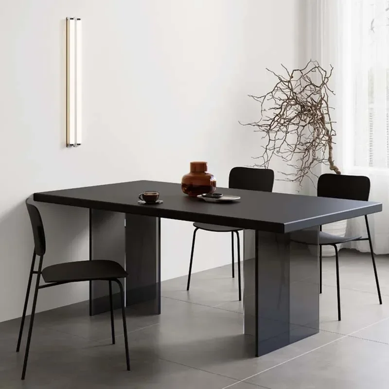 J Black Acrylic Table Modern Rectangular Design Nordic Dining Table Restaurant Luxury Mesa De Jantar De4 Cadeiras Home Furniture
