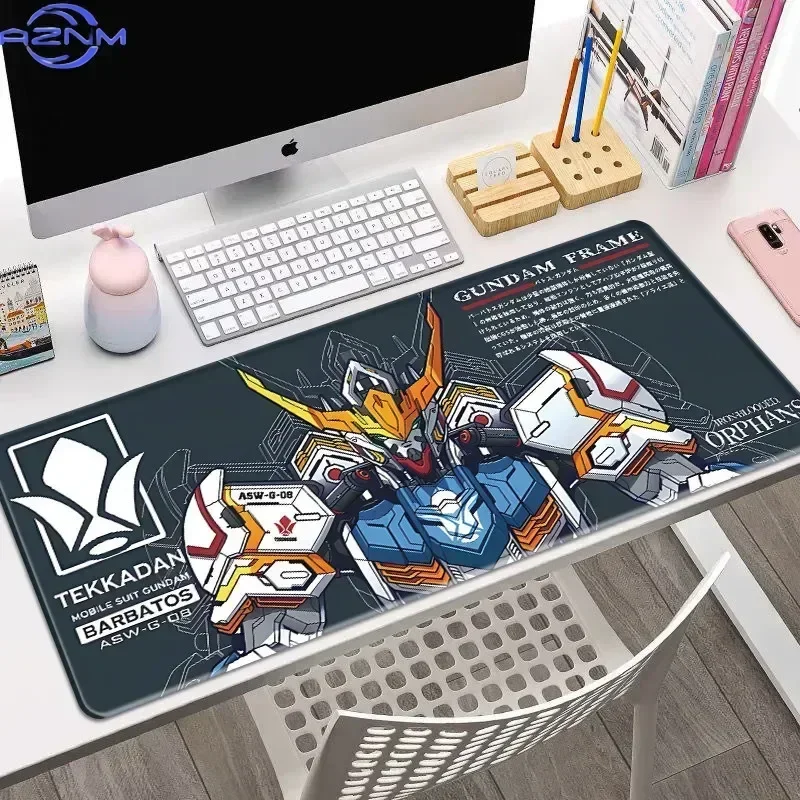 Anime White Red Mecha Robot Large Mousepad, Rubber Base Extended Desk Mat, Non Slip Stitched Edge Pad for Gaming and Office Use