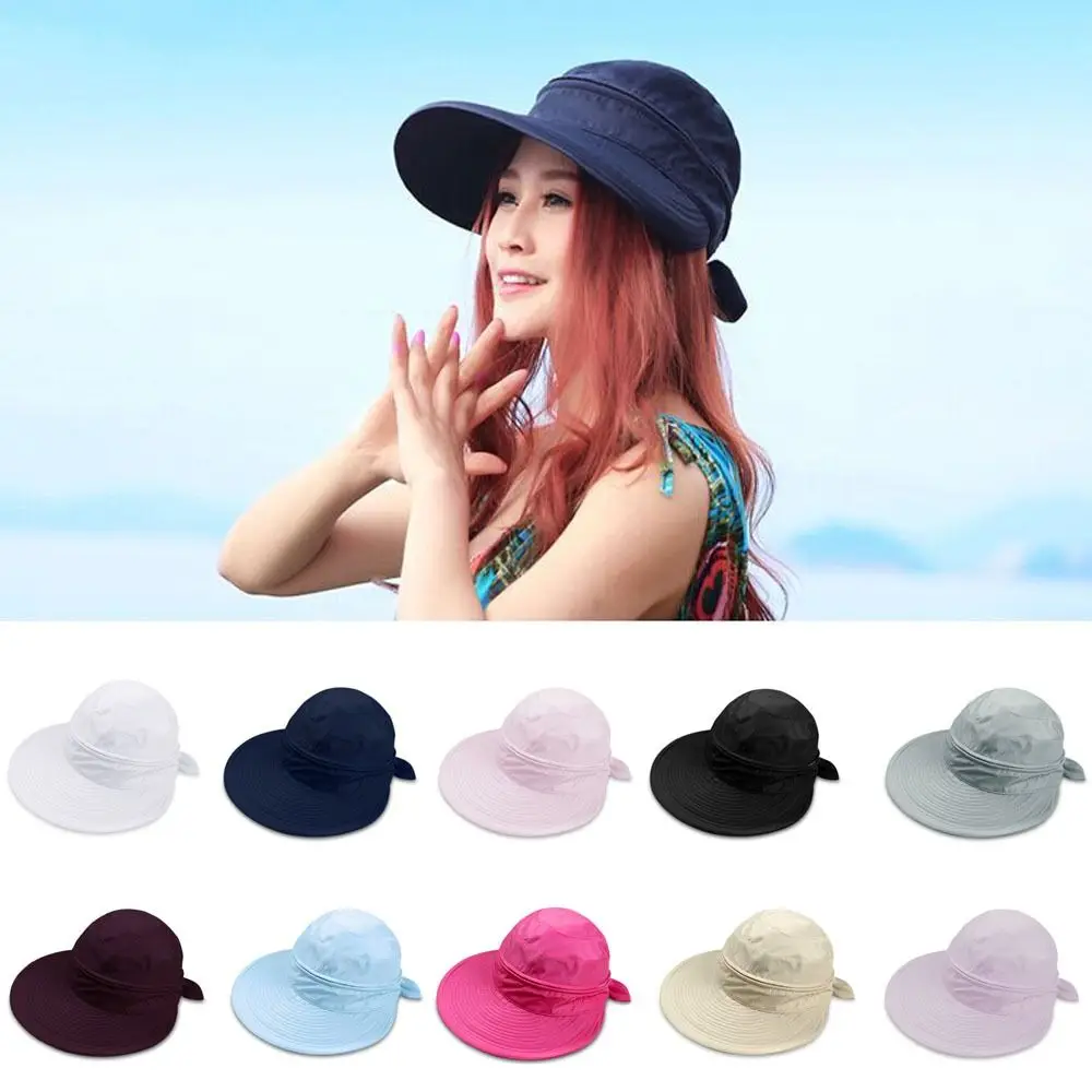

Casual 2 in 1 Women Top Air Cap Adjustable Breathable Sunscreen Cap Detachable Solid Color Anti-UV Beach Cap