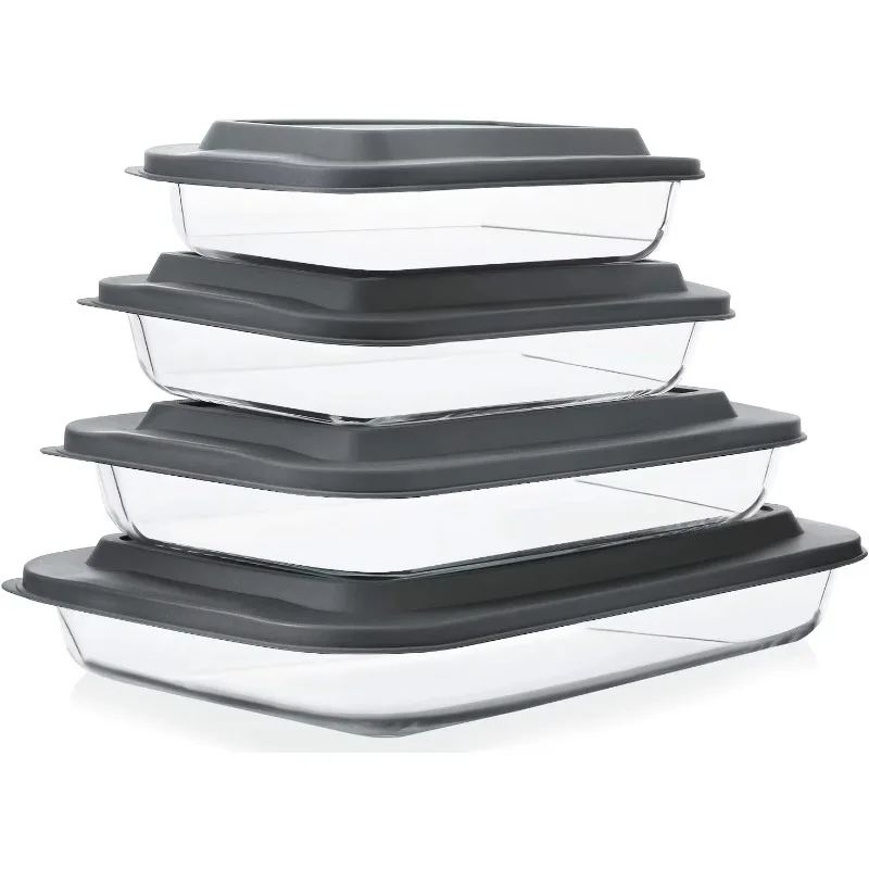 

8Piece Deep Glass Baking Dish Set with Plastic lids,Rectangular Glass Bakeware Set with Lids, Baking Pans for Lasagna, Leftovers