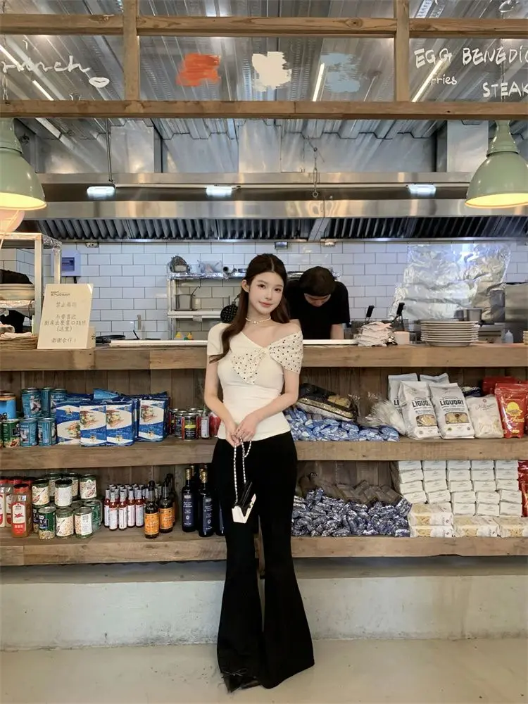 

Off Shoulder T-Shirt Running Womens Butterfly 2000S Y2K Tops Collar Youth Minimalism Elegance Unique Slim Aesthetic Clothing Ins