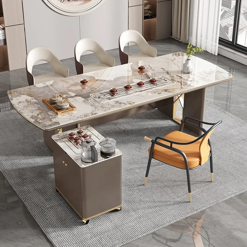 for Rock Slab Tea Table and Chair Set Modern Simple Large Slab Table Office Dual Purpose Desk Integrated Light Luxury High - view 4