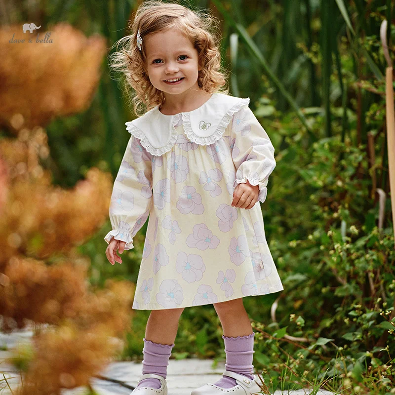 Dave Bella Girl's Princess Dress Children Kids 2024 New Spring Gentle Sweet Lovely Floral Fashion Casual Party Outdoor DB1248408