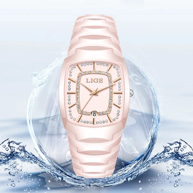 LIGE Elegant Luxury Quartz Watches for Woman Classic Fashion Casual Ceramic Strap Auto Date Waterproof Women's Watch Ladies Gift