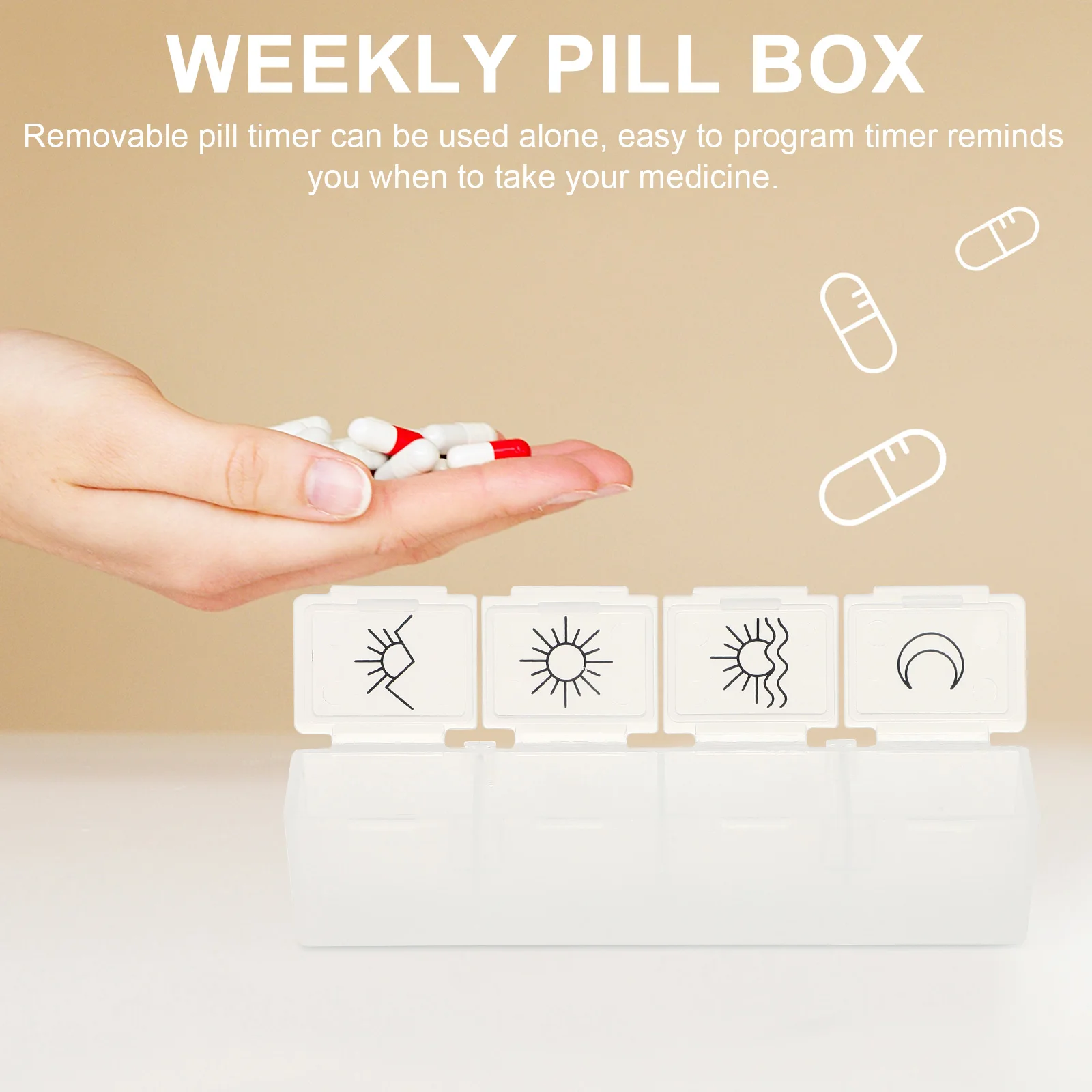 

Еженедельный 7-дневный органайзер для таблеток, 28 отделений, аптечка, громкая говорящая сигнализация, напоминание, таймер, светящаяся ЖК-подсветка