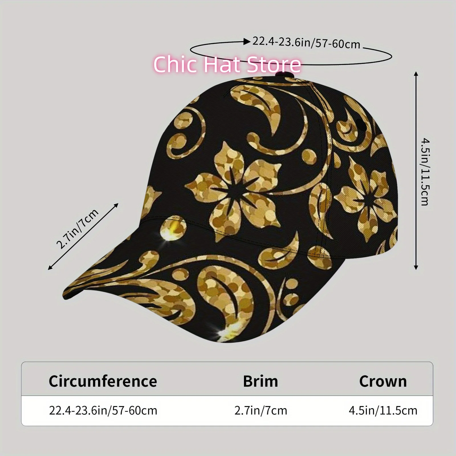 Trendy And Lightweight Sun Hat, Stylish Hip-Hop Cap, Perfect for The Beach, Gilded floral and scrolling vine pattern