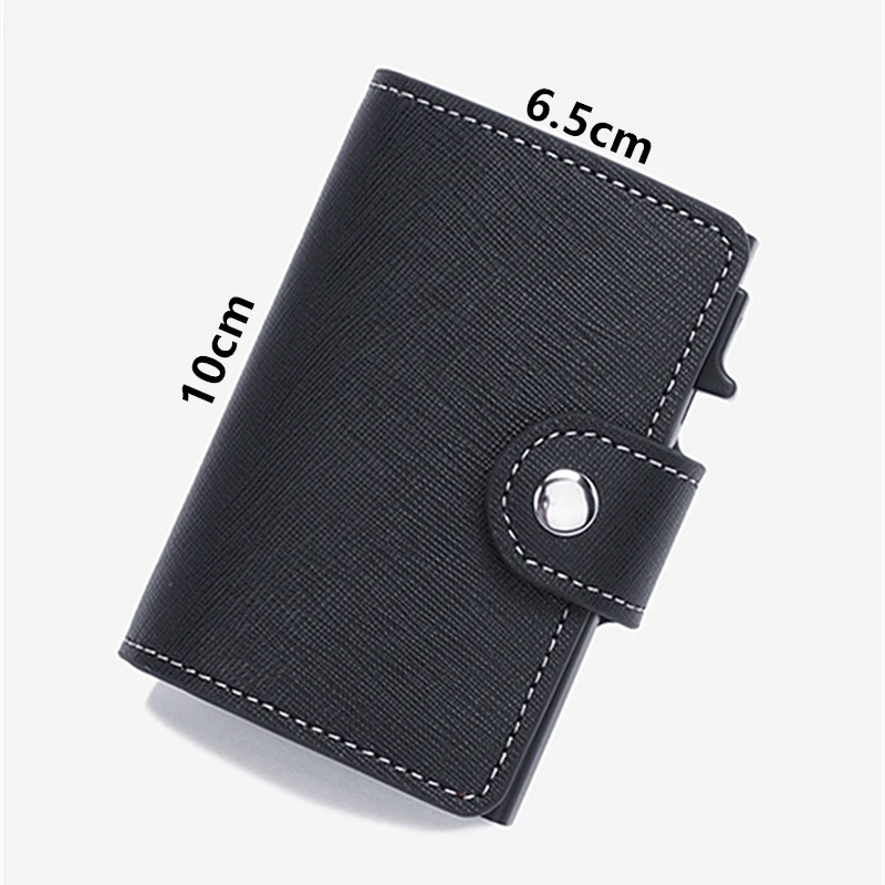 New Leather Aluminum Alloy Card Box Anti-magnetic Automatic Card Bounce Card Holder Multifunctional Multi-card Slot Men's Wallet