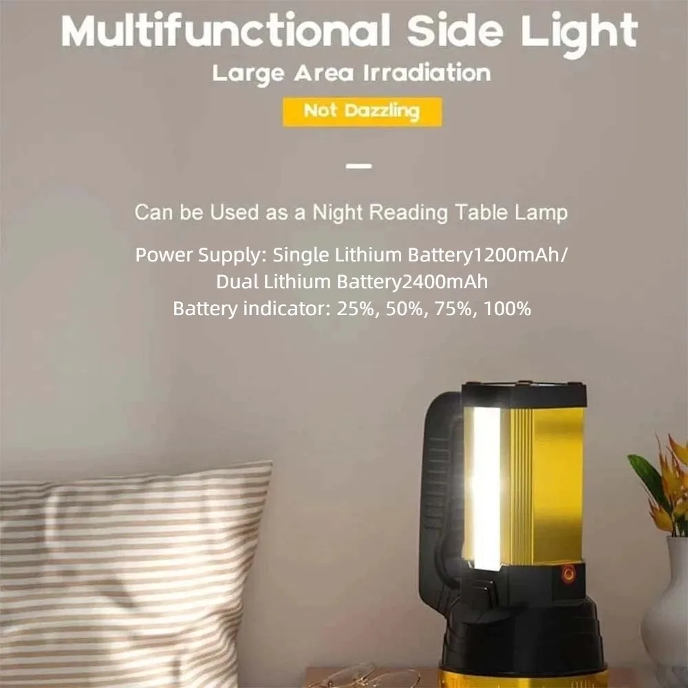 

Anti-splash Water Camping Searchlight Dimmable with Side Lights Powerful Handheld Lantern Plastic 1200mAh Battery