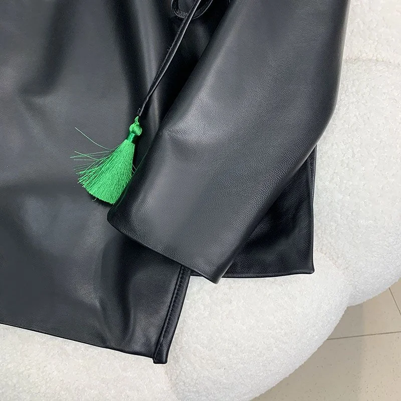 여성용 가죽 재킷 중국 스타일 레이스업 민족풍 가죽 여성 레트로 버클 기품 있는 고급 코트