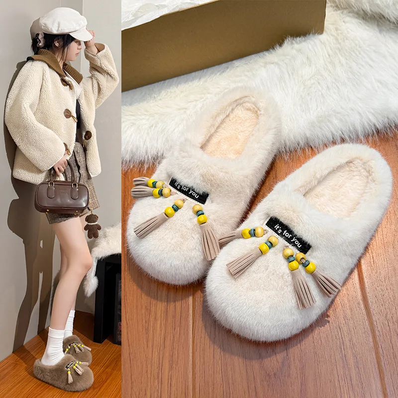 2025 خريف شتاء جديد المرأة منصة المتزلجون الفاخرة أفخم الفراء الشريحة النعال داخلي في الهواء الطلق أحذية منزلية للنساء