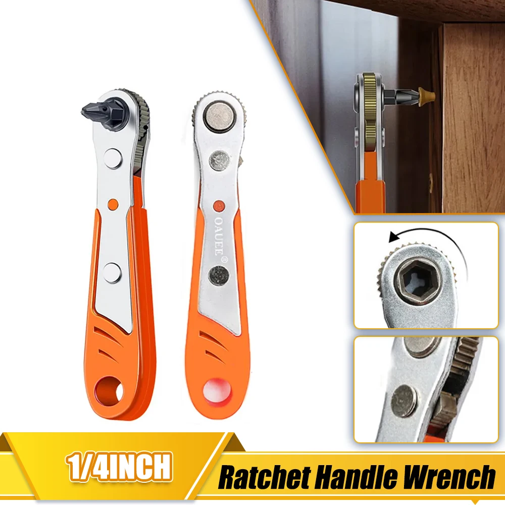 Hexagon Ratchet Spanner Mini Quick Release Socket Tools Household Handle Repair Wrench  1/4inch Screwdriver for Car Vehicle