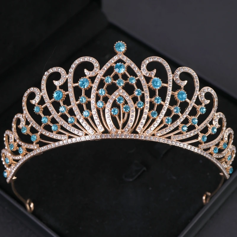 الفاخرة بحيرة الأزرق تاج تيارا حزب الإكليل التيجان والتيجان للنساء الزفاف حفل زفاف إكسسوارات الشعر مجوهرات تاج تيارا