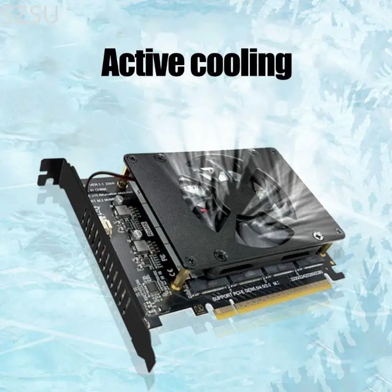 SZSU M.2 PCIe X16 Expansion Card Supports NVMe M.2 PCIe X16 NVMe Expansion Card with Cooling Fan for Storage Capacity