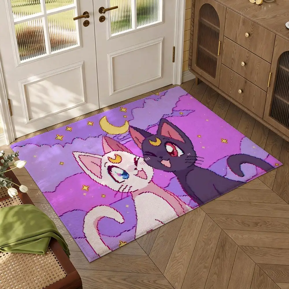 Iconic Magical Girl Anime S-Sailor Moons Floor Mat Soft Thickened Flannel Door Mat Non-Slip Living Room Rug Home Decor