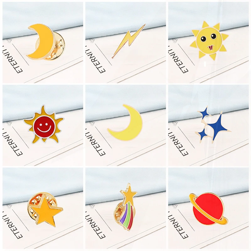 Lapel Badges Denim Bag Decorative Clothes Pines Jewelry Kids Friends Gifts Cute Pin Metal Enamel Pins Cartoon Star Moon