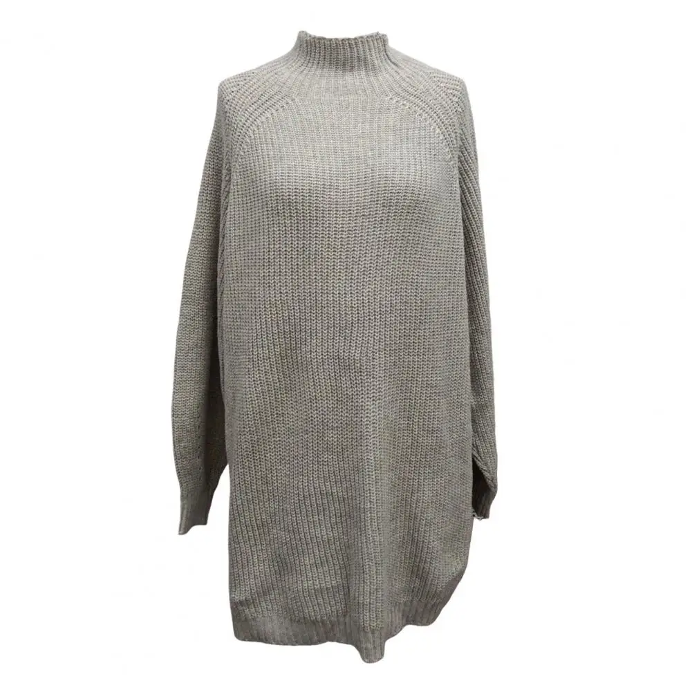 

Women Knit Dress Cozy Knit Sweater Dress with Half High Collar Raglan Sleeves Loose Fit Mini Dress for Autumn Winter for Women