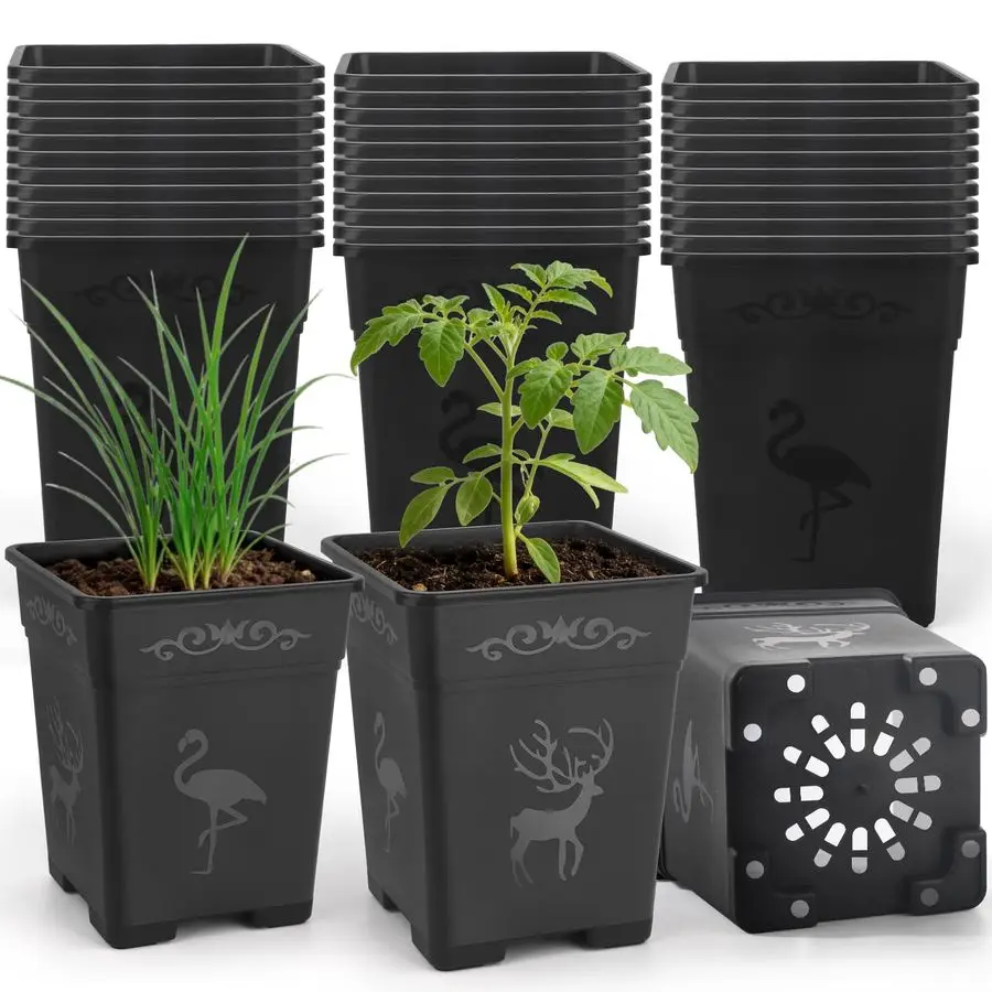 

Набор квадратных горшков для рассады 5,5 дюймов, пластиковые цветочные горшки с дренажем, многоразовые кашпо для растений