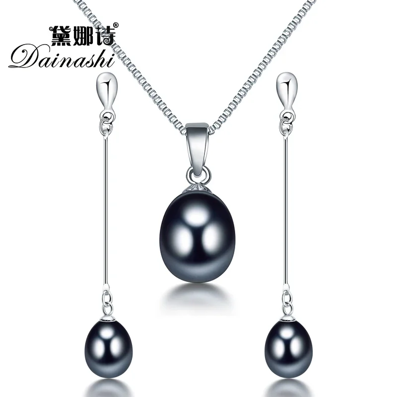 Dainashi Hot women water drop biały, różowy, fioletowy, czarny długie kolczyki perłowe wisiorek eleganckie zestawy z drobnym srebrem próby 925 w imprezie