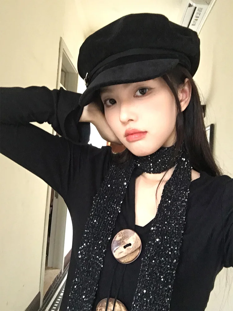 Korean Style Long Thin Sparkling Knitted Scarf Women's Autumn Winter Vintage Spicy Girl Atmosphere Y2K Neck Protection Scarf