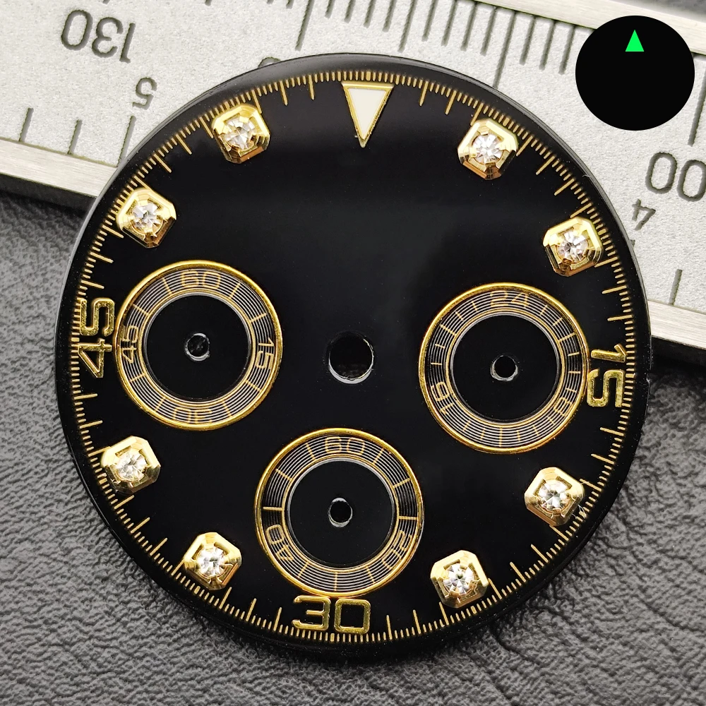Black 29mm VK63 Dial Green Luminous Fit VK63 Quartz Movement Dial and Hands Custom Logo Dial Watch Hands Accessories.