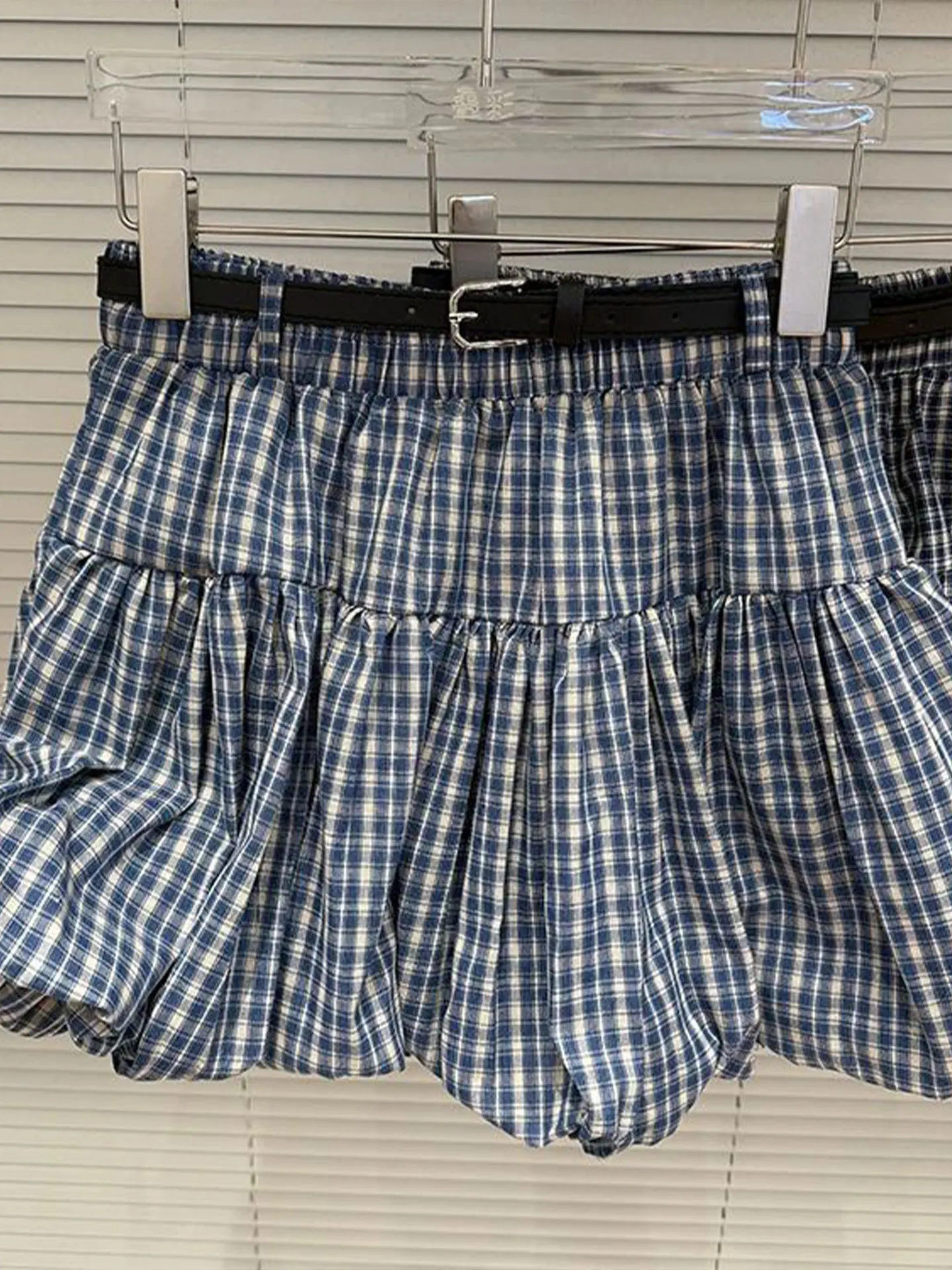 plus Size Blue Plaid Bloomer Short Skirt Women's A-Line  Skirt Summer New Super Beautiful Slimming Half-length Skirt