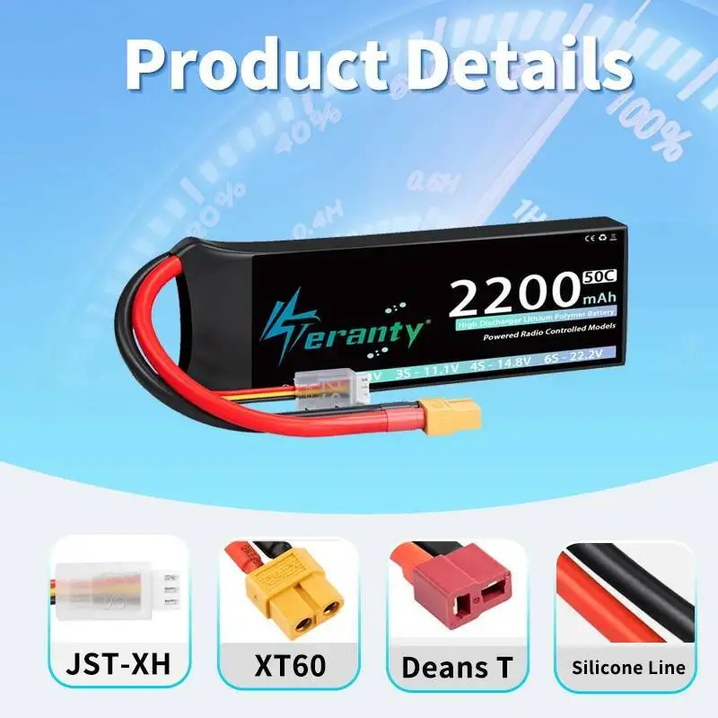 TERANTY 2S 2200mAh يبو بطارية 7.4V 50C/100C مع عمداء XT60 موصل ل FPV الطائرة بدون طيار طائرة RC سيارة شاحنة قارب RC نموذج أجزاء