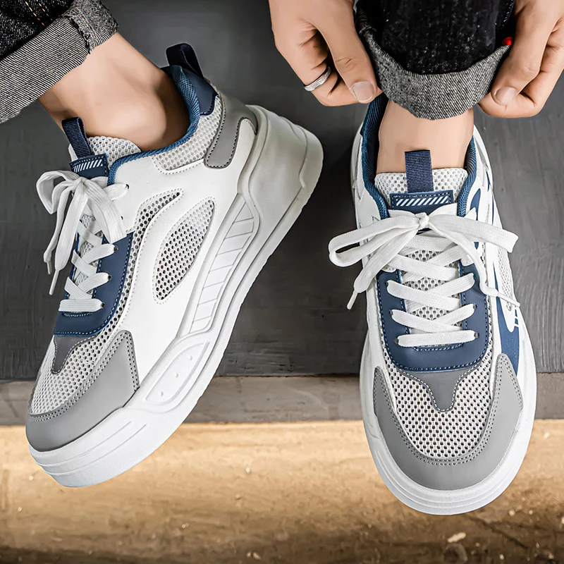 

Men's Casual Shoes with Color Mesh Patchwork Flat Bottom Low Top and Lace-up Fashionable Versatile Spring Summer Sports Shoes