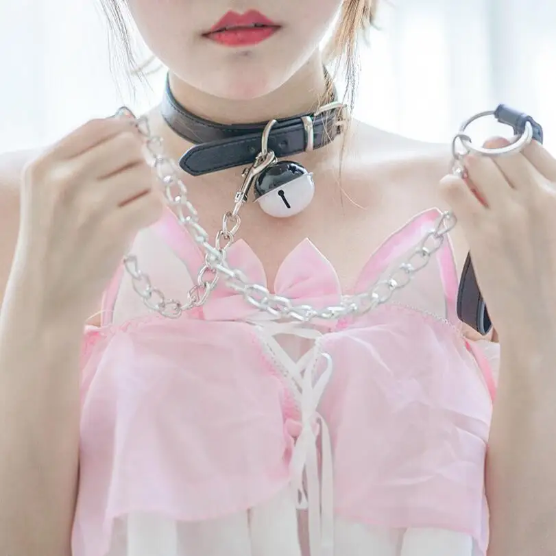 Pink Choker Collar Punk Chain PU Leather Neck Bondage Body Cosplay Goth Jewelry Women Gothic Necklace Harajuku Accessories Belt