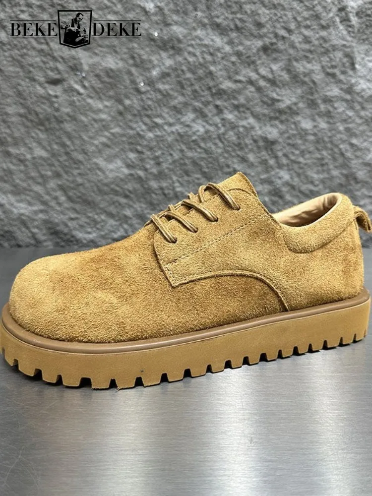 

Mens Vintage Business Casual Suede Casual Low Top Shoes Lace Up Round Toe Spring Autumn Office Men Work Platform Derby Shoes