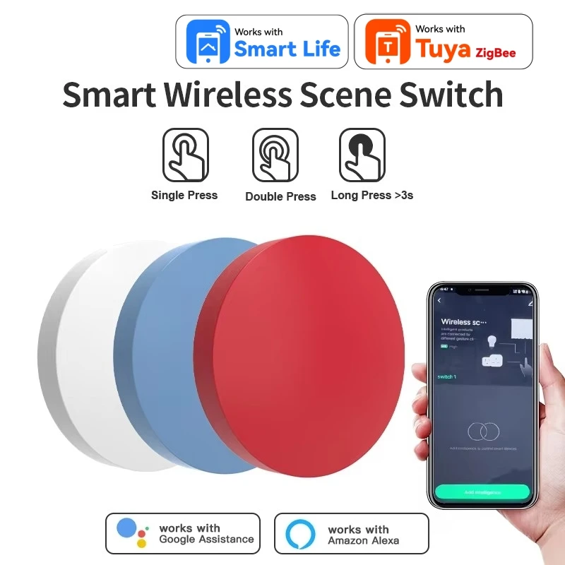 Pracuj z inteligentnymi bezprzewodowymi przyciskami Tuya Zigbee, inteligentnymi przełącznikami scen Smart Life, obsługującymi Google Home i sterowaniem głosowym Alexa.