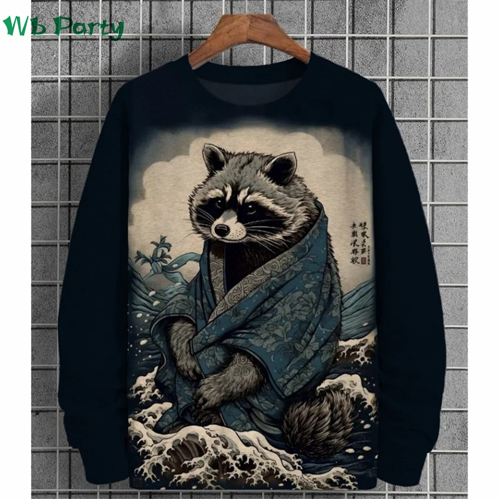 Ropa con estampado de animales para hombre, camiseta de manga larga con estampado 3D de Ukiyo-E, camisetas con gráficos de animales, ropa con cuello