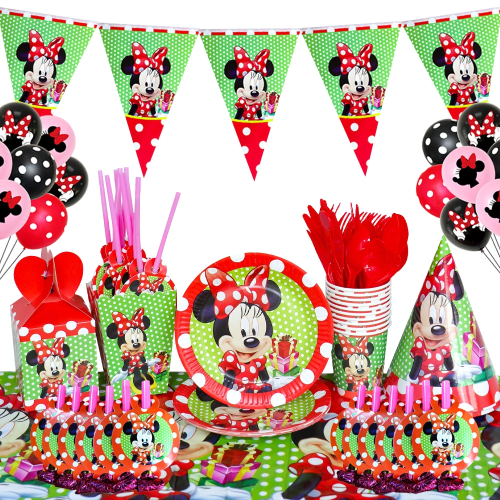 

Minnie Mouse Disposable Tableware Minnie Party Supplies Paper Plate Cups Napkins Disney Birthday Party Decor Baby Shower Girl