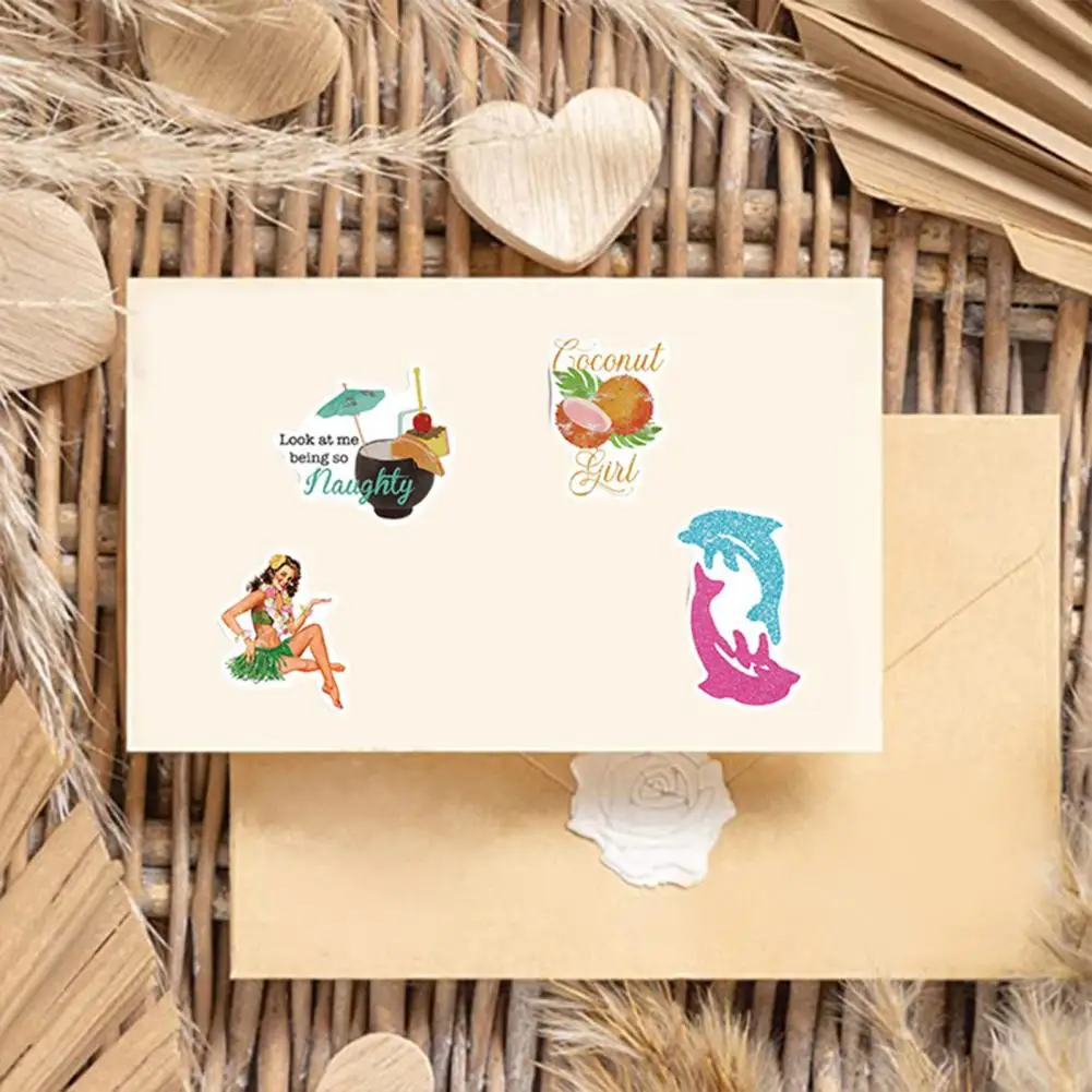 Coconut Girl Stickers Diy Graffiti Stickers Summer Beach Vacation Coconut Girl Sticker Set 50pcs Waterproof Pvc Diy for Phone