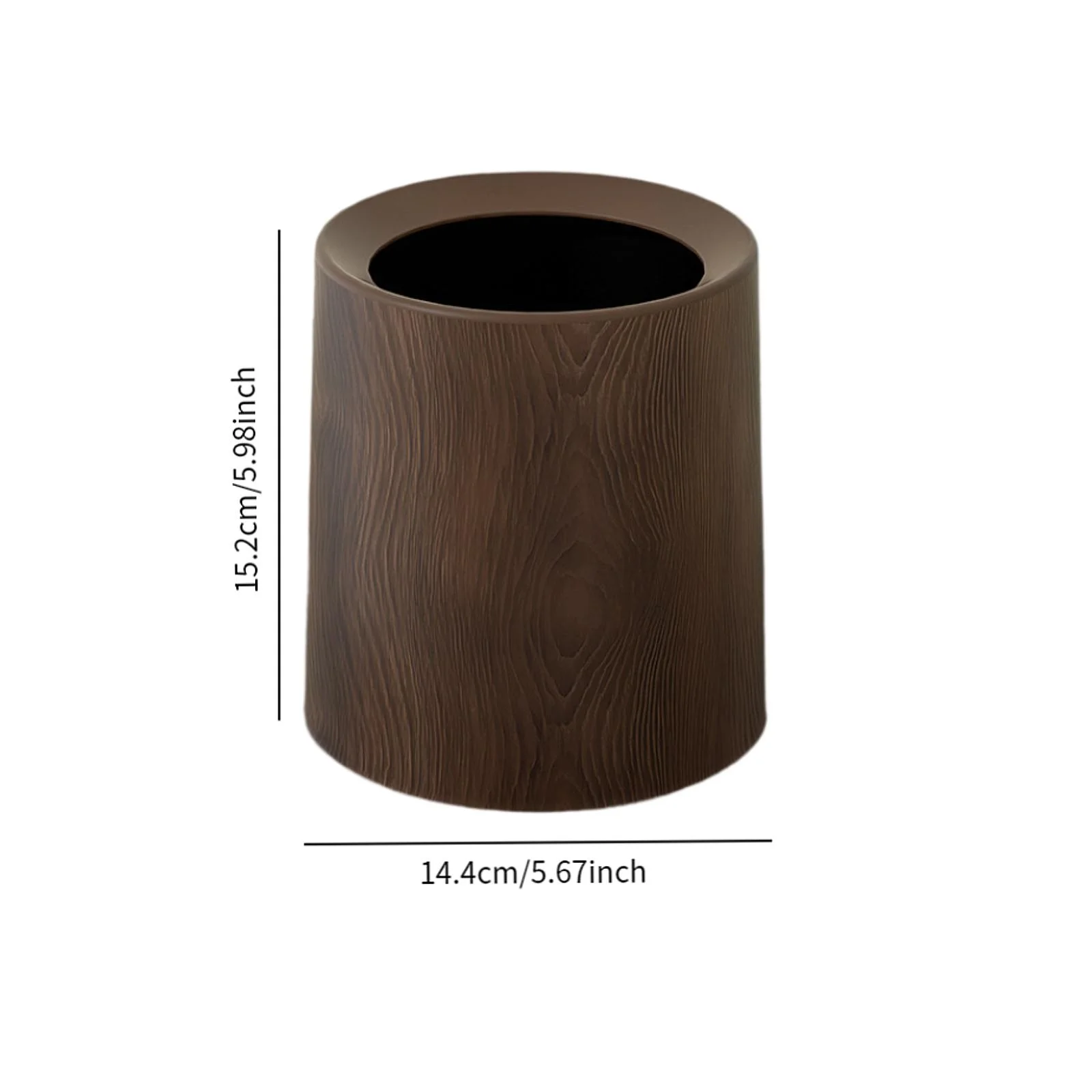 Wood Grain Plastic Trash Can Open Top Modern Room Aesthetic Garbage Container for Bedroom Study Room Restroom Hotel Powder Room