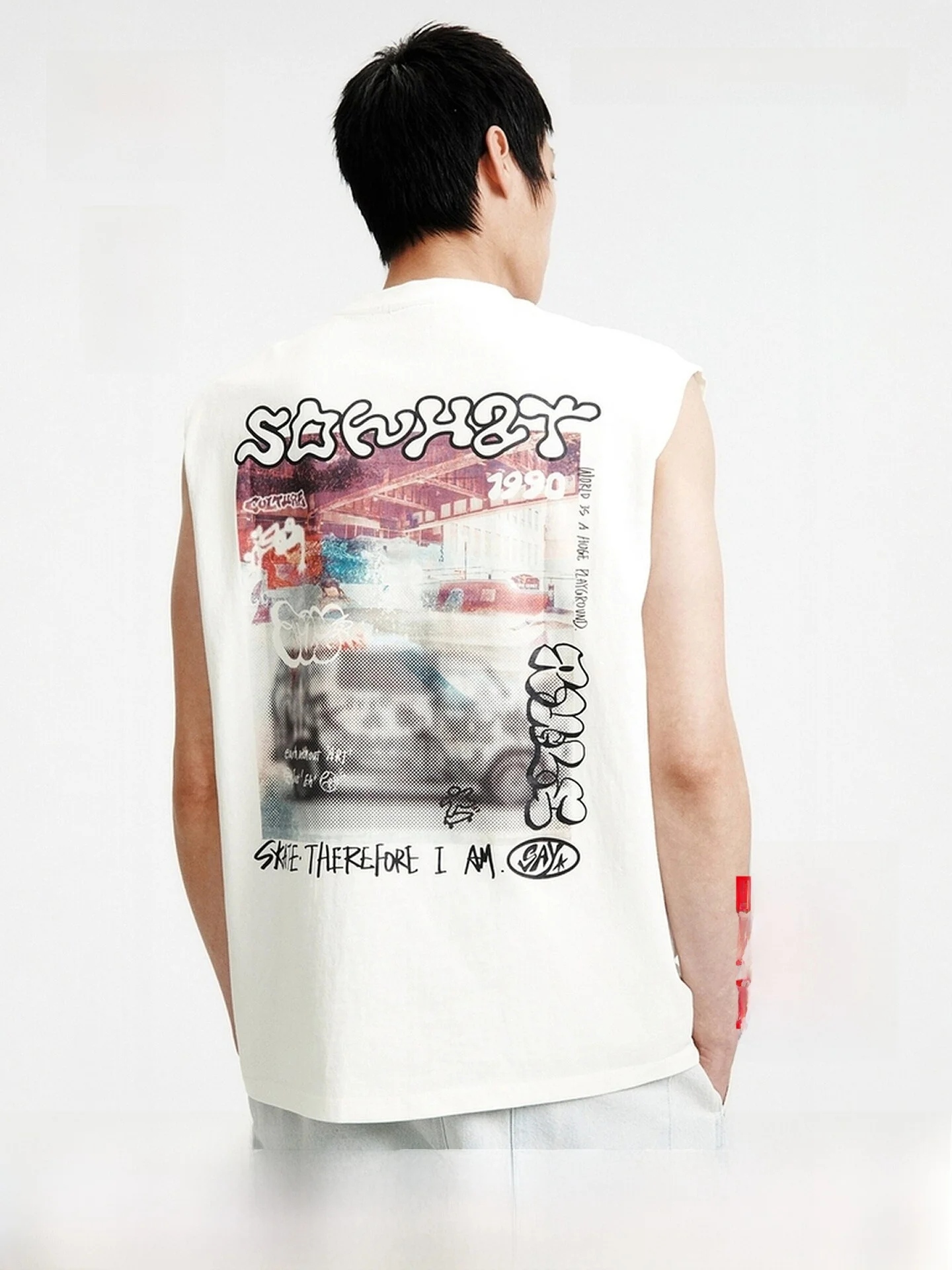 

H&M Men's Summer 2026 Loose Fit round Neck Printed Vest Casual Wear Cotton T-Shirt for Travel Trendy Outerwear