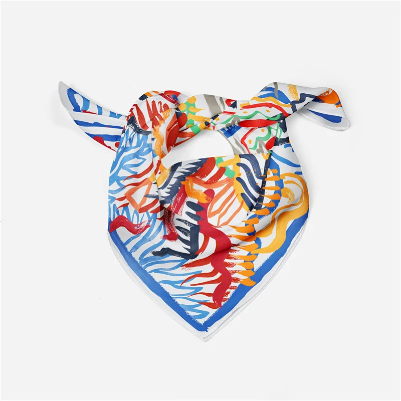 Twill Silk Scarf Woman Graffiti Print Square Scarves Wraps Bandana Small Hijab Silk Foulards Tie Headband Neckerchief 53CM