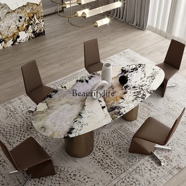 

Oval natural luxury stone Italian light luxury natural marble dining table