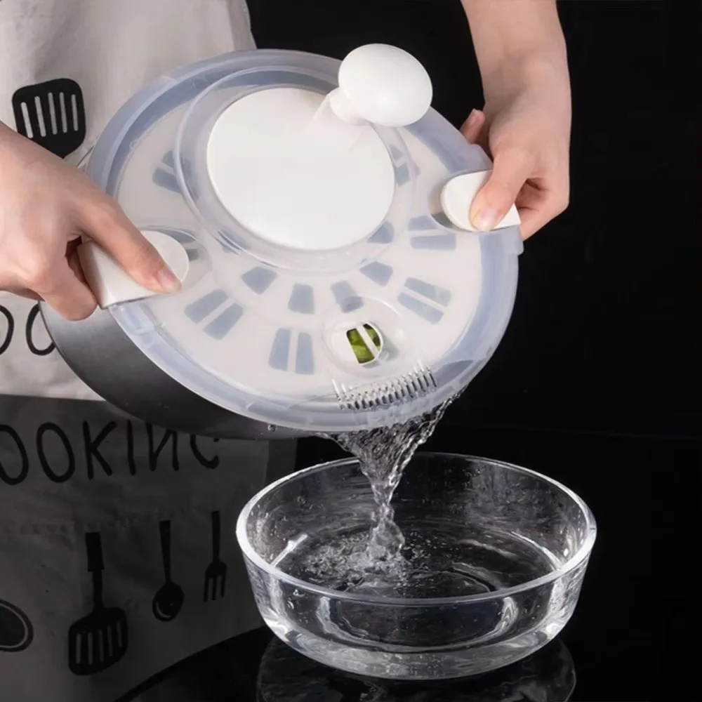5.3 Quart Stainless Steel Salad Spinner Lettuce Dryer with Drain Basket Non Slip Base Stop Button Vegetable Washing Kitchen Tool