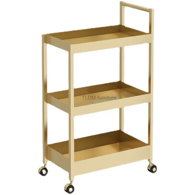 Light Luxury Beauty Salon Tool Trolley com rodas, Golden Iron Art Trolleys, mobiliário doméstico, minimalista armazenamento Rack, A