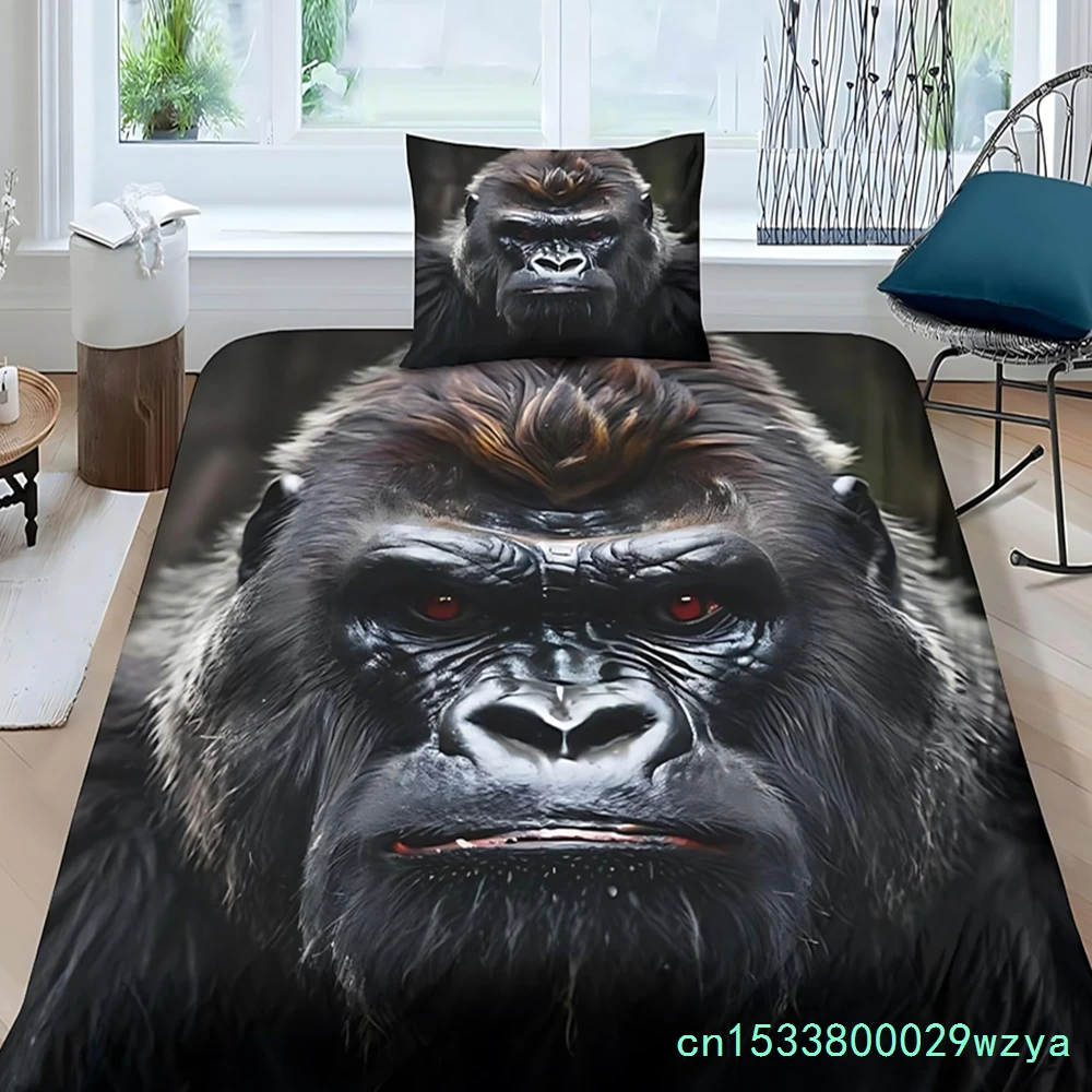 3D Gorilla Duvet Cover Headphone Gorilla Bedding Set Wild Animal Pattern Comforter Cover Watercolor Blue Polyester Quilt Cover